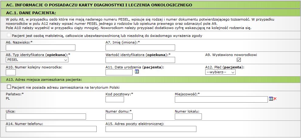 Jeśli nazwa nie zostanie wybrana ze słownika i system nie wykryje jednoznacznej zgodności wprowadzonej nazwy z nazwą pozycji słownikowej, pole zostanie oznaczone jako błędnie uzupełnione.