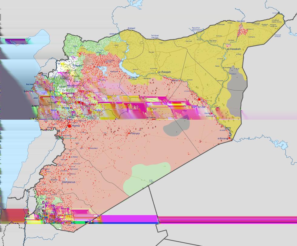 Sytuacja wojskowa na terenie Syrii, maj 2018. Mapa wikipedia.org Istnieją trzy opcje jeśli chodzi o ten szlak tranzytowy.