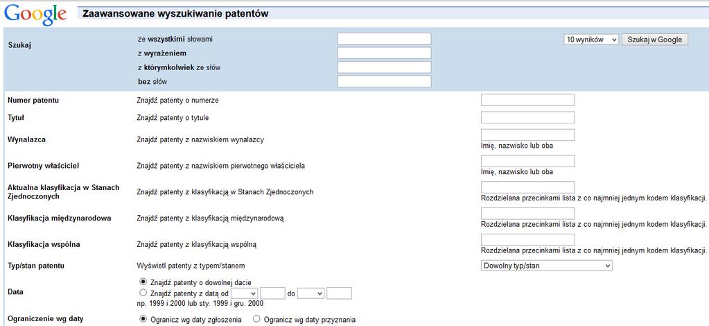 Google Patents - wyszukiwanie