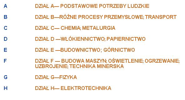 Działy klasyfikacji MKP MKP obejmuje cały zakres wiedzy, w którym możliwe jest dokonywanie wynalazków, jest klasyfikacją rzeczową, opartą na układzie