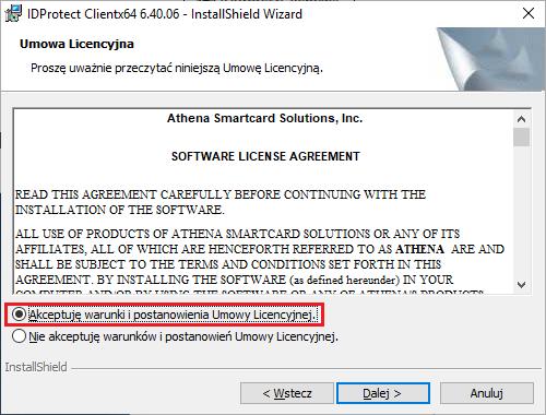 Następnie akceptujemy warunki umowy licencyjnej oraz klikamy przycisk Dalej
