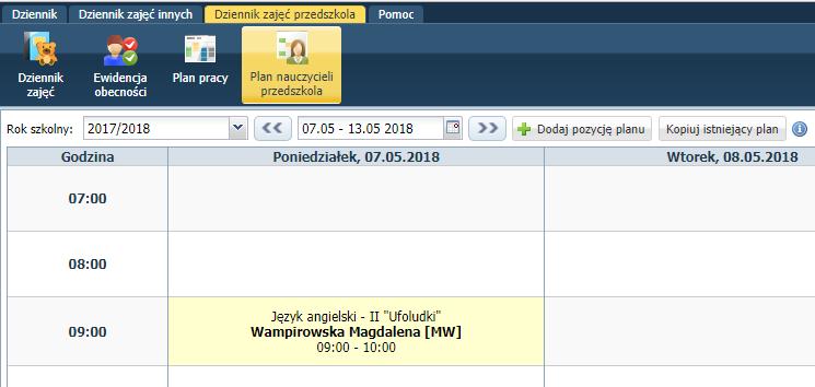 Plan wpisuje wyłącznie wychowawca oddziału, dyrektor przedszkola lub administrator systemu.