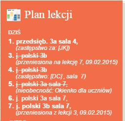 Dokumentowanie lekcji przez nauczyciela Przeglądanie planu pod kątem odnotowanych nieobecności i zastępstw Planowanie zastępstw odbywa się w module Zastępstwa.