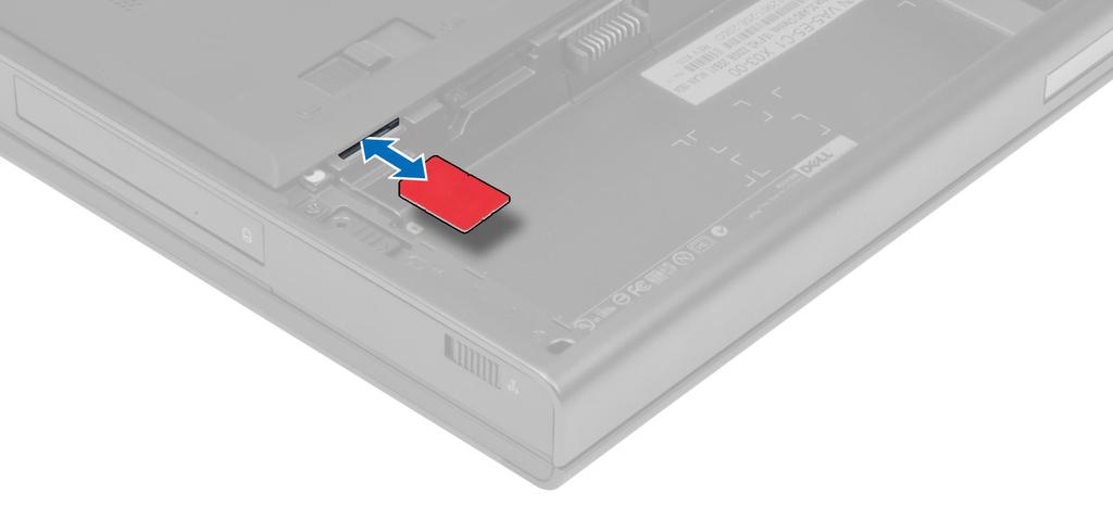 Instalacja karty SIM 1. Umieść kartę SD w gnieździe. 2. Zainstaluj akumulator. 3. Wykonaj procedury przedstawione w rozdziale Po zakończeniu serwisowania komputera. Wymontowywanie pokrywy dolnej 1.