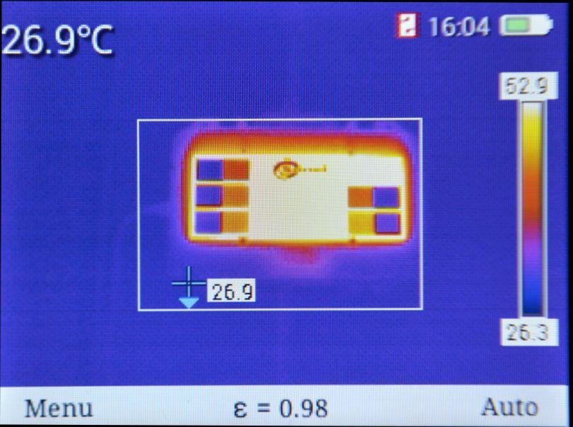 c. Temp min Wybranie elementu Temp min. uruchamia tryb monitorowania temperatury ze wskazaniem punktu o minimalnej temperaturze w zaznaczonym obszarze.