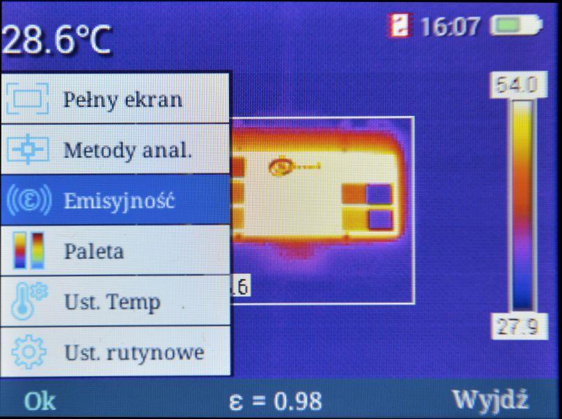 3.5.3 Emisyjność Na ekranie otwarte jest menu główne kamery.