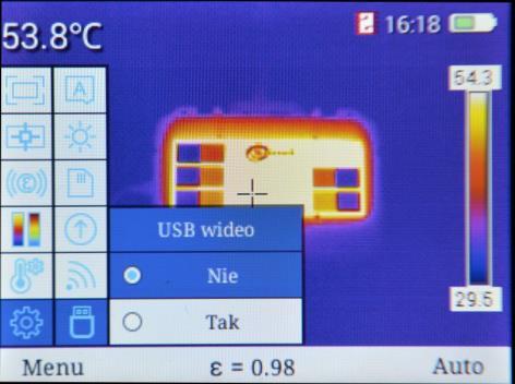 Powrót bez zapisania zmiany przyciskiem lub przyciskiem (Wyjdź). h. USB wideo Wybranie tej opcji przełącza kamerę w tryb przesyłu obrazu wideo poprzez interfejs USB.
