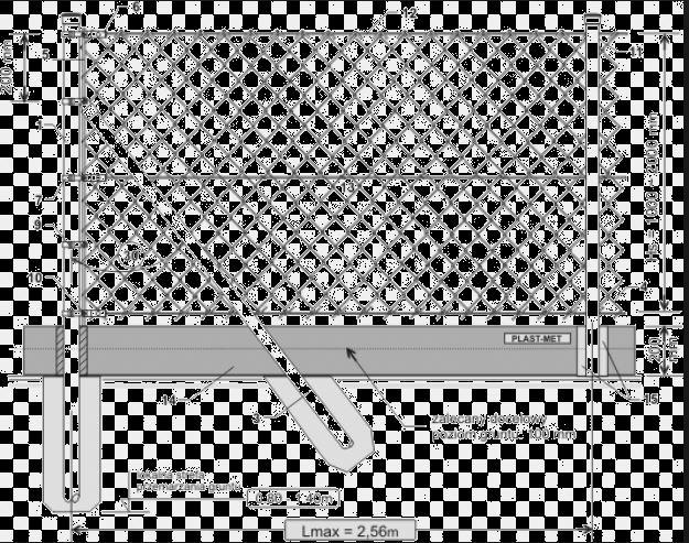 0 9 400 90 4 00 20 1600 20 PIŁKOCHWYT O WYS. 4 m DŁUGOŚĆ CAŁKOWITA 2x18=36m 8 x PRZĘSŁO O DŁ. 450 cm RZUT siatka powlekana 5x5cm słupek stalowy śred. 100mm ocynkowany malowany proszkowo kol.