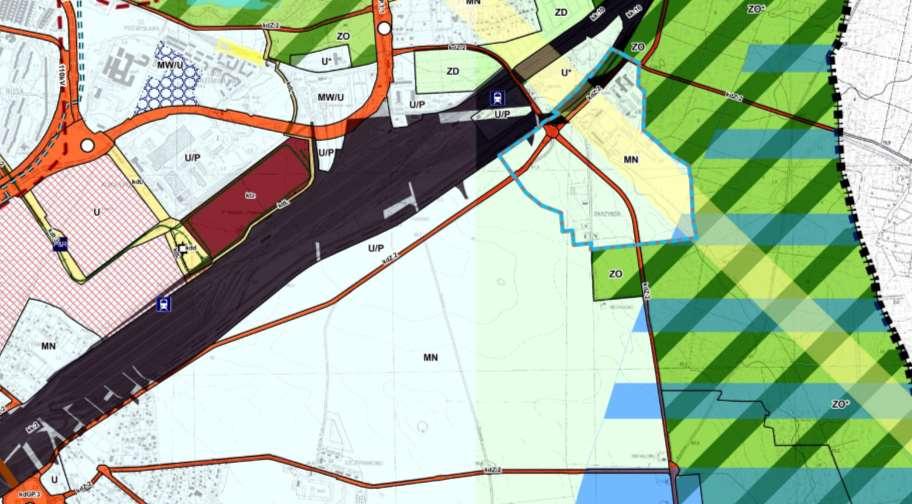 Granica mpzp Darzybór na tle Studium uwarunkowań i kierunków zagospodarowania przestrzennego miasta MN U/P ZO kdz.2 kk.