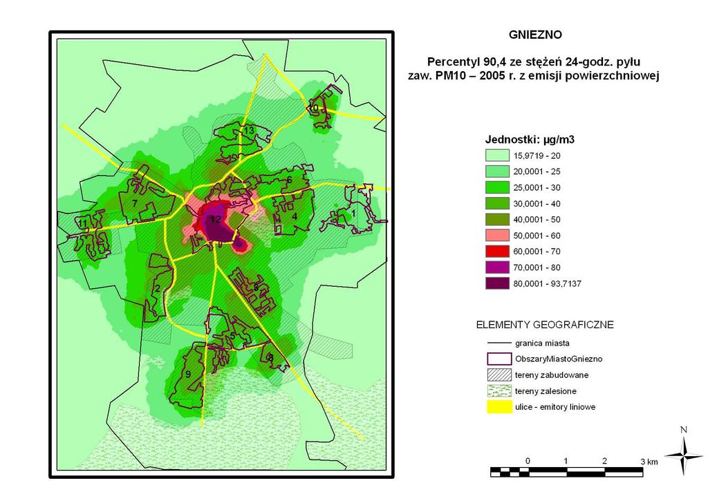 2005 2010 Rysunek 66 Zestawienie wyników modelowania stężeń pyłu zawieszonego PM 10 o okresie uśredniania wyników pomiarów 24 godziny