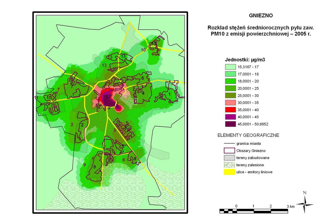 2005 2010 Rysunek 67 Zestawienie wyników modelowania stężeń pyłu zawieszonego PM 10 o okresie uśredniania wyników pomiarów rok kalendarzowy pochodzących