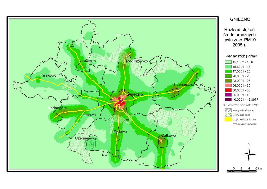 2005 2010 Rysunek 69 Zestawienie wyników modelowania stężeń pyłu