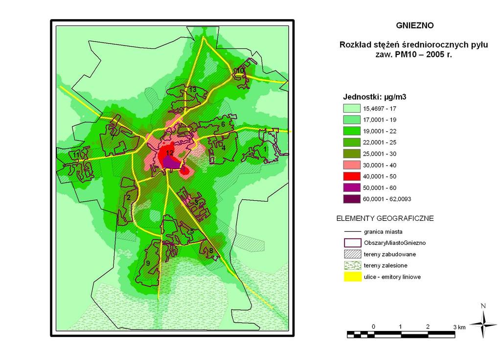 2005 2010 Rysunek 71 Zestawienie wyników modelowania stężeń pyłu