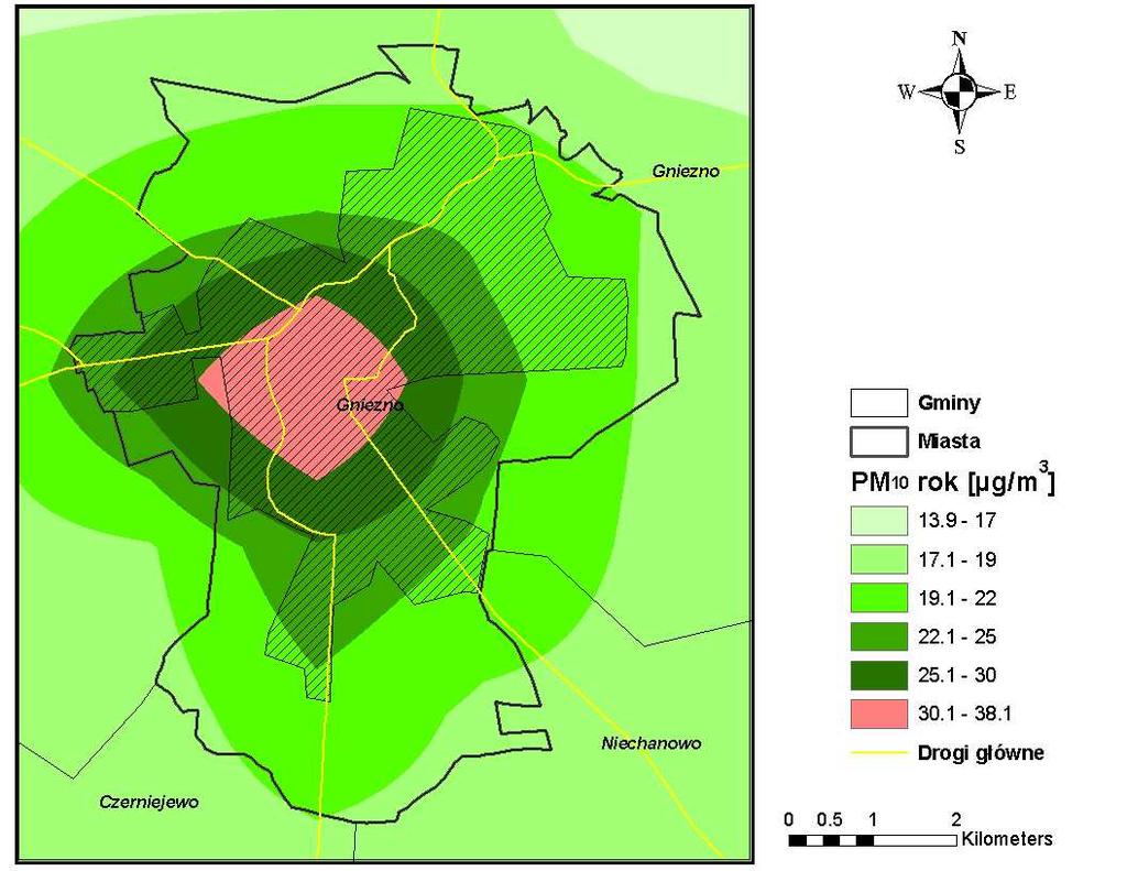 pochodzących z emisji łącznej z terenu miasta Gniezna w latach 2005 i 2010