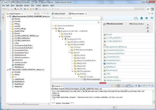 (rysunek 7) Software SimpleLink CC13x0 SDK v:1.50.00.08 Examples Development Tools CC1350 Launchpad EasyLink rfwsnconcentrator TI-RTOS CCS Compiler rfwsnconcentrator.