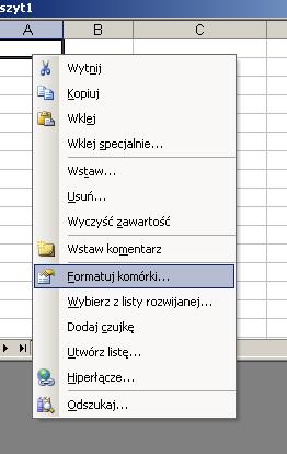 Formatowanie komórek Okno dialogowe Format->Komórki lub Formatuj komórki z