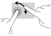 Obracanie (tylko wybrane modele) Funkcja obracania umożliwia obracanie elementów, na przykład zdjęć. Umieść nieruchomo palec wskazujący lewej ręki w obszarze płytki dotykowej TouchPad.