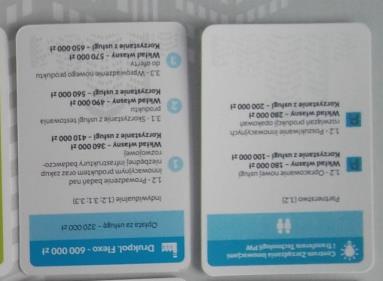 7. Karty do gry Łącznie 330 sztuk w formacie minimum: 65 mm x 110 mm, zaokrąglone rogi, Karty będą podzielone na trzy kategorie: R 110 szt., P 110 szt., O 110 szt.