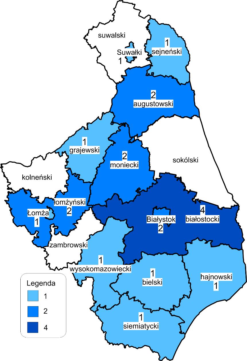 W województwie podlaskim podmiotami prowadzącymi domy pomocy społecznej są powiaty, jednak w przypadku 5 placówek (w powiecie augustowskim, sejneńskim, łomżyńskim oraz w Białymstoku) zadanie ich