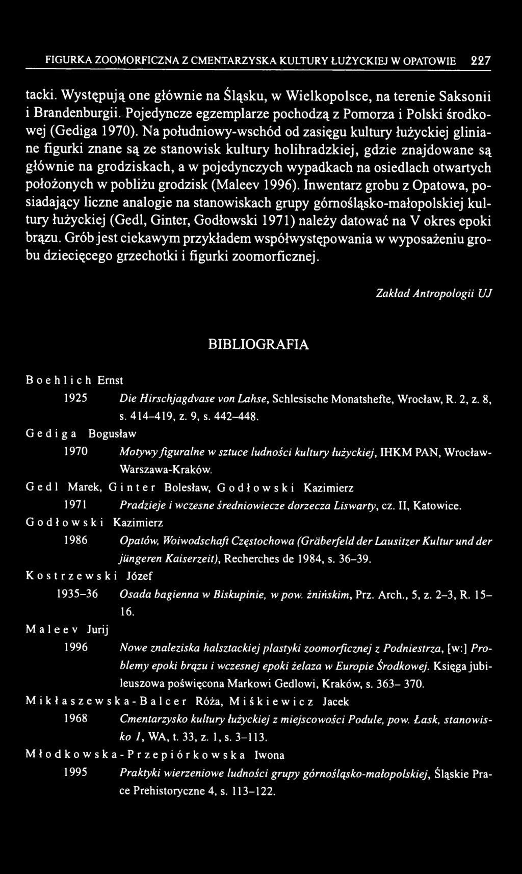 Na południowy-wschód od zasięgu kultury łużyckiej gliniane figurki znane są ze stanowisk kultury holihradzkiej, gdzie znajdowane są głównie na grodziskach, a w pojedynczych wypadkach na osiedlach