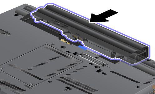 4. Zainstaluj w pełni naładowany akumulator, aż usłyszysz kliknięcie. 5. Przesuń zatrzask akumulatora w położenie zablokowane. 6. Odwróć z powrotem komputer.