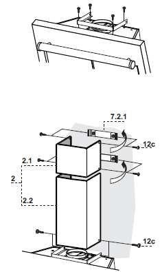 - 10-3.7. Montaż maskownicy komina Użytkowanie - 3 - Do korpusu okapu przymocować kątownik 15 za pomocą 2 wkrętów 12d (2,9x9,5). 3.7.1. Górny segment maskownicy Lekko rozchylić górny segment na boki i nałożyć go na uchwyty 7.