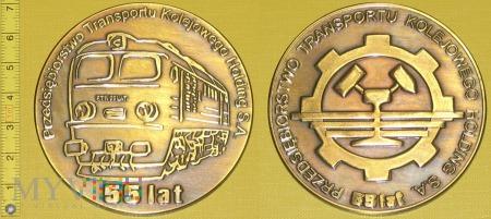 Medal kolejowy - przewozowy PTK Holding Medal kolejowy - przewozowy PTK Holding Datowanie: 2008 Miejsce pochodzenia: Polska 55 LAT PRZEDSIĘBIORSTWO