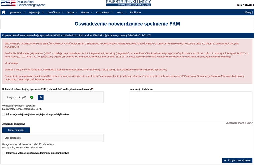 Nowe oświadczenie otrzymuje status Złożony i jest oznaczone kolejną liczbą porządkową w ostatniej części numeru oświadczenia (w przykładzie