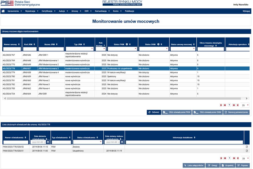 2. Nowe oświadczenie otrzymuje status Złożony i jest oznaczone kolejną liczbą porządkową w ostatniej części numeru oświadczenia (w