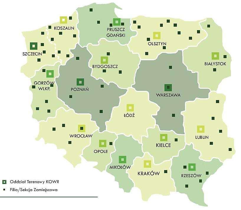 KRAJOWY OŚRODEK WSPARCIA ROLNICTWA STRUKTURA ORGANIZACYJNA Centrala KOWR w Warszawie 17 oddziało w terenowych w kaz dym