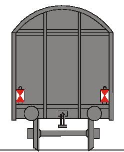 2 Pociągi towarowe Oznaczenie sygnałowe końca pociągu towarowego musi składać się z 2 tabliczek odblaskowych rozmieszczonych na tej samej wysokości nad zderzakami na osi poprzecznej.