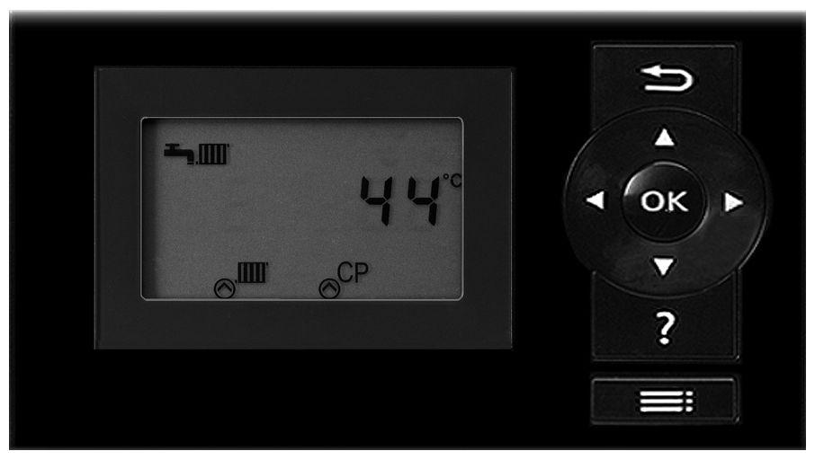 Opis funkcji Regulator stałotemperaturowy Tryb grzewczy Przy zapotrzebowaniu wywołanym termostatem zegarowym sterowanym temperaturą pomieszczenia, program roboczy ogrzewania i ciepłej wody użytkowej