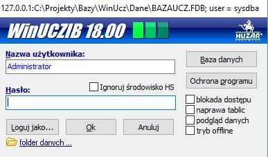 Rys.1. Okno startowe programu. 2.1. Utworzenie nowej bazy danych. Ustawienia bazy danych określa się opcją "Baza danych" w oknie startowym programu (rys.1). Wpisanie w polu Adres (rys.