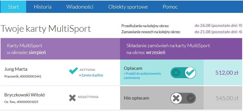 - Aktywacja karty - jeżeli chcesz wrócić do Programu MultiSport po przerwie i posiadasz swoją poprzednią kartę możesz ją aktywować przesuwając