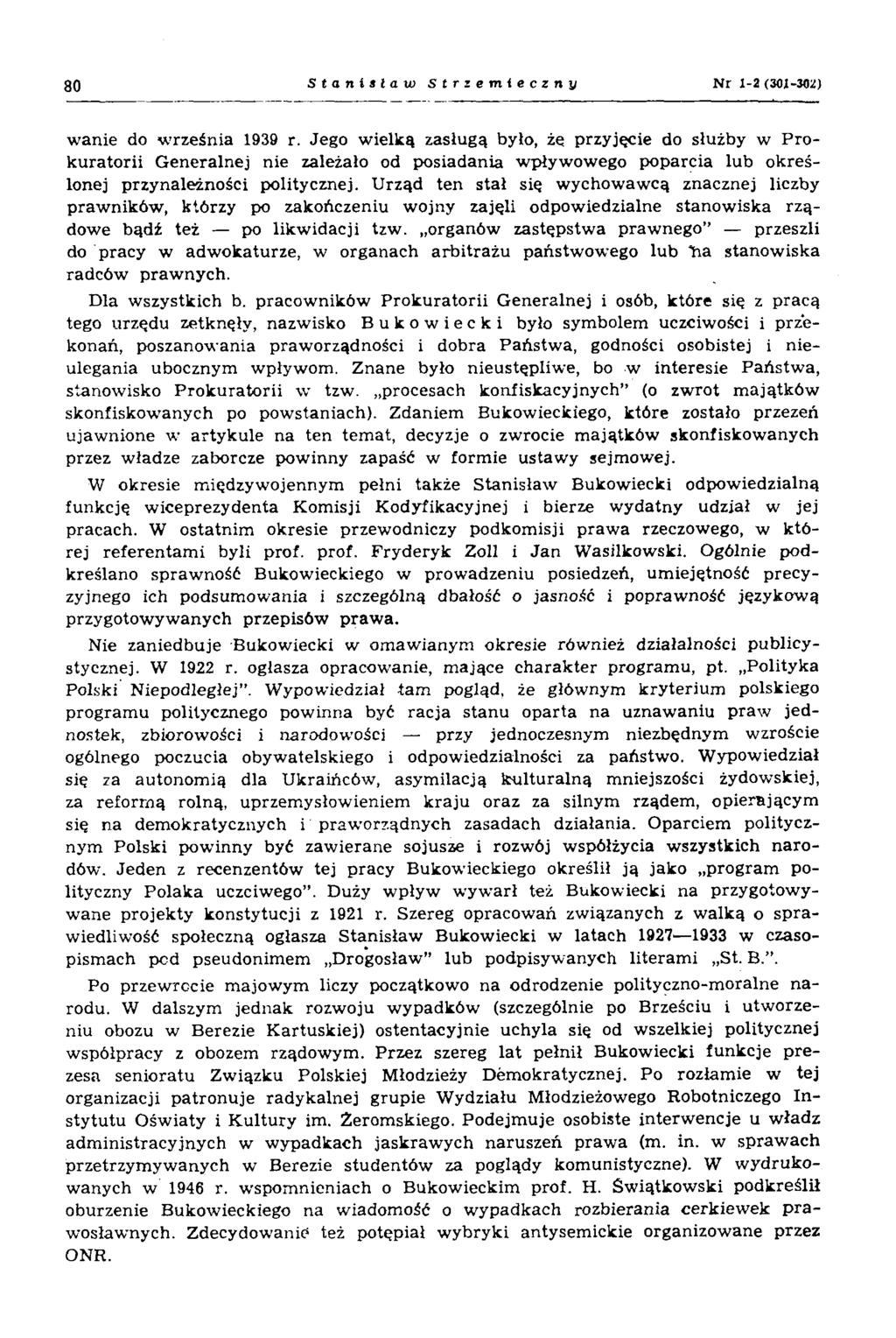 80 S ta n iiu to Strzemieczny N r 1-2 (301-302) w anie do w rześnia 1939 r.