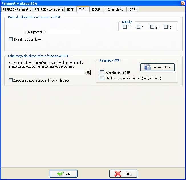 Rys. 98: Okno parametrów eksportu espim 9.