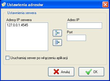 Rys. 156: Opcje serwera planów W polu Adresy IP serwera widoczne są adresy IP oraz porty, na których uruchomiony będzie serwer.