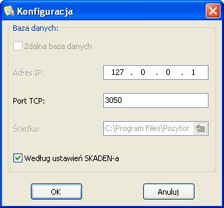 Rys. 167: Okno konfiguracji Aby połączyć się z bazą danych zawierającą log należy wprowadzić następujące dane: Adres IP - adres komputera, na którym znajduje się baza danych; Port TCP - numer portu,