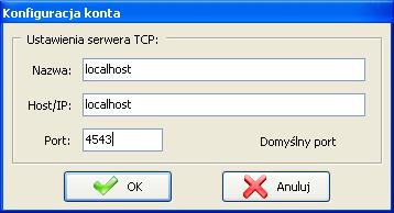 Rys. 14: Okno konfiguracji serwerów TCP Aby skonfigurować serwer TCP należy zaznaczyć go na liście, a następnie kliknąć przycisk Edytuj serwer TCP. Pojawi się okno przedstawione na Rys.