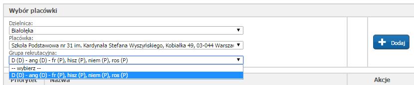 1) Zmiana kolejności grup rekrutacyjnych w wybranych szkołach Proszę skorzystać z przycisków góra / dół. Następnie kliknąć Dalej.