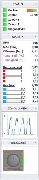 Panel informacyjny - zajmuje stałe miejsce po lewej stronie okna programu, jest widoczny niezależnie od wybranej zakładki i pozwala obserwować podstawowe parametry systemu.