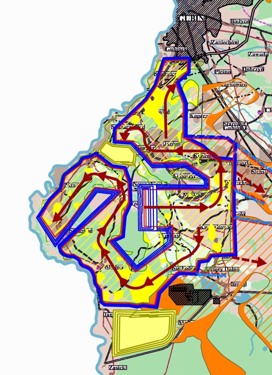 Scenariusz Technologiczny I Udostępnienie dwoma wkopami otwierającymi - od Pola Strzegów na południu i Pola Sadzarzewice na północy Wkop udostępniający Pole Sadzarzewice objętość: 110 000 tys.