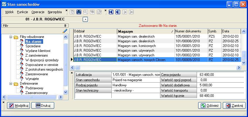 Uruchomienie modułu Stan samochodów Zostanie wyświetlone okno modułu stanu samochodów (Ekran 2). Ekran 2.