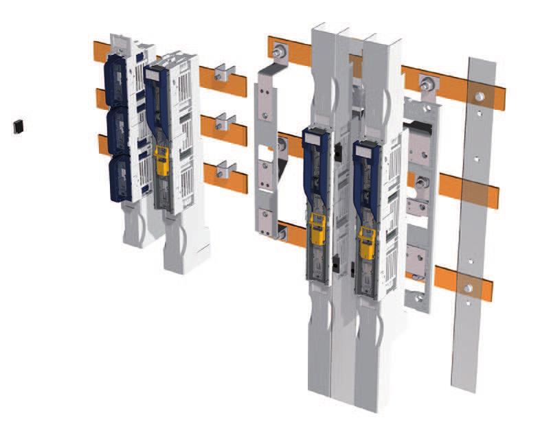 NH-00 100 mm 3 Pole vertical design fuse switches, 100 mm busbar spacing A 453 Type / Typ 160 rozłączniki bezpiecznikowe listwowe, na rozstaw mostu szynowego 100 mm (BTVC/BTVC-DT) Assembly drawing /