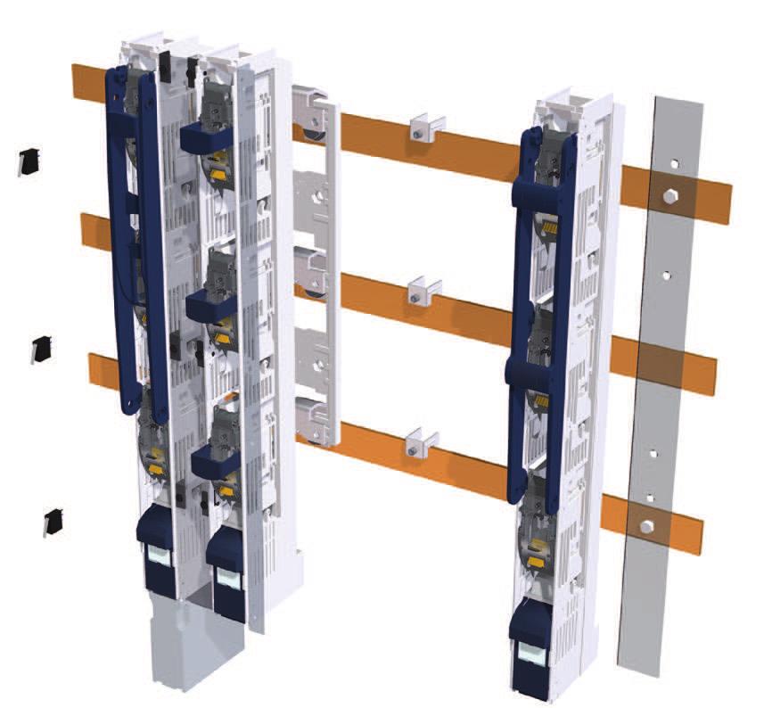 443 Type / Typ A 160 NH-00 185 mm 3 Pole vertical design fuse switches, 185 mm busbar spacing rozłączniki bezpiecznikowe listwowe, na rozstaw mostu szynowego 185 mm (BTVC/BTVC-DT) Assembly drawing /