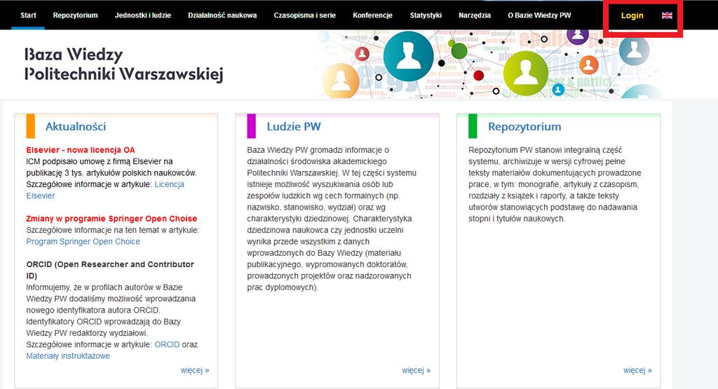 Zmiana sposobu logowania do systemu Bazy Wiedzy PW edycja danych Nowy system logowania się do Bazy Wiedzy PW jest identyczny jak ten, stosowany do USOSWeb.