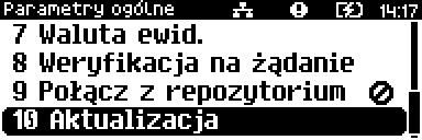 Pozycja umożliwia zarządzanie aktualizacją oprogramowania urządzenia. Klawiszami i wybrać pozycję 2 Konfiguracja i zatwierdzić klawiszem.