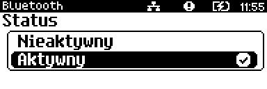 Status Wybrać pozycję Status (wybór pozycji jest identyczny, jak wybór menu Bluetooth ). Klawiszami i należy wybrać żądane ustawienie, następnie zatwierdzić klawiszem.
