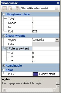 RODZAJE PRZYPADKÓW OBCIĄŻEŃ Ciężar własny Advance Design może automatycznie generować przypadek obciążenia zawierający ciężar własny.