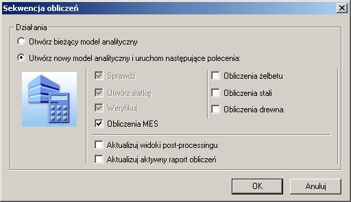 Obliczenia Po utworzeniu modelu analitycznego, gdy konstrukcja została zasiatkowana można uruchomić obliczenia MES.